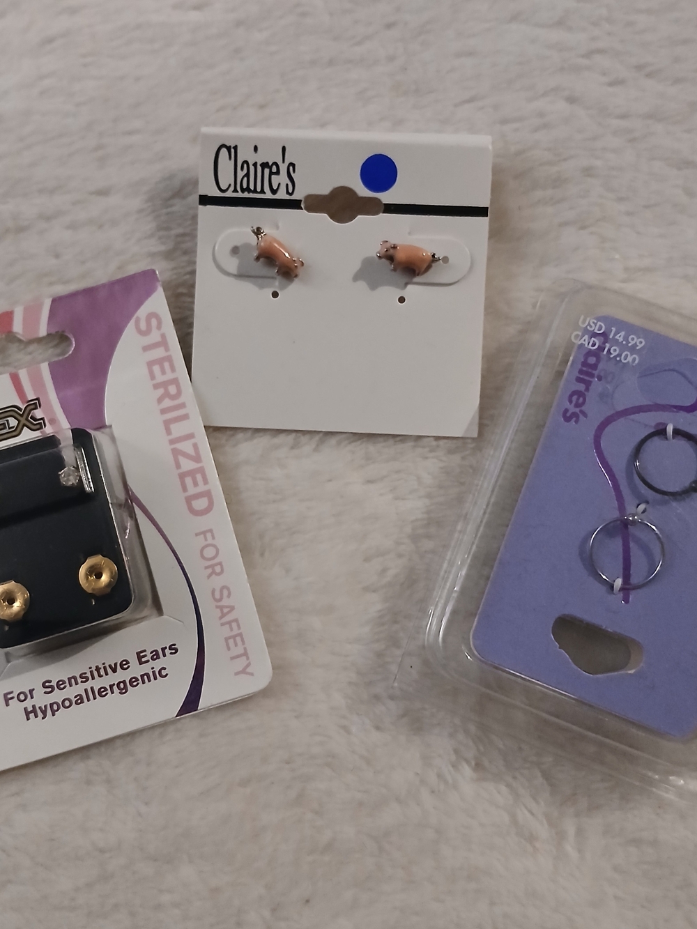 💲 Studex & Claire's Earrings - 3 SETS - Hypoallergenic & Stainless Steel NIP